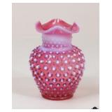 Fenton Cranberry Hobnail Ruffled Vase