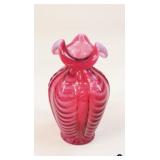 Fenton Cranberry Opalescent Glass Vase