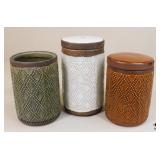 Ceramic Canisters W/Embossed Patterns / 3 Pc