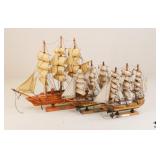 Wood Model Ships W/Stands 3 Pc