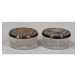 Silver Plate & Glass  Powder Jars / 2 Pc