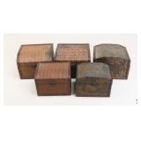 Wood & Rattan Hinged Trunk Boxes / 5 Pc
