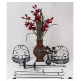 Metal Decor & Floral Arrangement W/Metal Vase