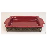 Gracious Goods Glazed Baking Dish W/Metal Stand