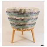 Hand Woven Rattan Planter On Wood Stand