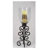 Wrought Iron & Glass Candleholder W/Candle