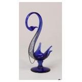 Cobalt Blue Art Glass Swan Figurine W/Overlay