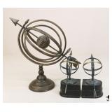 Metal Armillary Sphere Figure & Brass Bookends