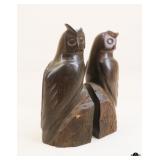 Carved Wood Owl Bookends / 1 Set