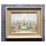 Original Boat Painting on Canvas Signed Davis