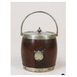 Antique Wood & Metal English Biscuit Barrel