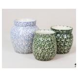 Spongeware Pottery Crocks / 3 Pc