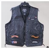 XL Diamond-Plate Buffalo Leather Vest W/Patches