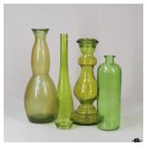 Green/Yellow Glass Bottles / 4 Pc