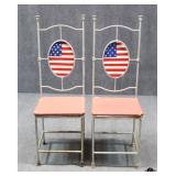 Pair of Metal American Flag Dining Chairs