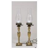 Pair of Metal Lamps w/Glass Shade