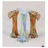 3 Jack in the Pulpit Style Art Glass Vases