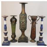 Metal & Wood Vases and Candle Holders / 5pc