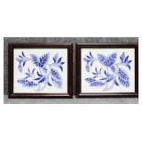 Blue & White Chinoiserie Leaf Design Tile 2/PC