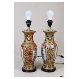 Pair of Satsuma Style Painted Porcelain Lamps