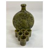 Ceramic Aztec Inspired Decanter w/ Shooters