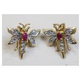 10k Gold Dragonfly Earrings / 2 pc