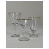25 pc Tiffin Montclair Stemware w/Gold Tone Rim
