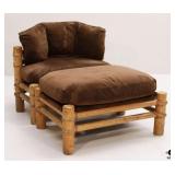 Wood Chair & Ottoman w/ Velvet Cushions