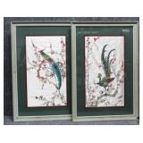 Vintage Hand Painted Silk Panels Signed 2/PC