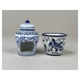 Blue & White Ceramic Luminary & Planter