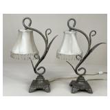 Pair of Metal Accent Lamps w/Beaded Shades