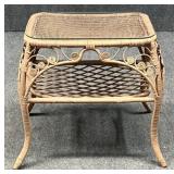 Wicker End Table w/ Glass Top