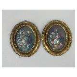 Vintage Florentia Oval Floral Framed Art / 2 pc