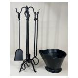 Metal Coal Bucket & Fireplace Tools