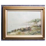 'Fishing Village' Original Oil/Canvas M. Passoni