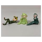 Ceramic Pixie Elf Figurines / 3 pc