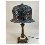 Cast Iron Lamp w / Stained Glass Shade