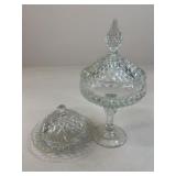 Pressed Glass Covered Butter & Candy Dish