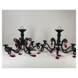 Pair of Black Beaded Candle Chandeliers