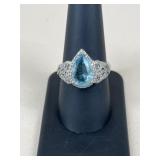 Sz 9 Sterling Silver Ring w/ Stone