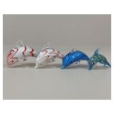 Art Glass Dolphin Figurines / 4 pc