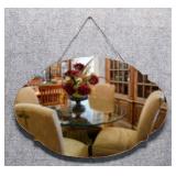 Vintage Oval Mirror w/ notched Detail & Chain