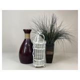 Vase, Metal Birdcage & Artificial Arrangement