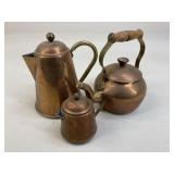 Copper Teapot, Pitcher & Creamer
