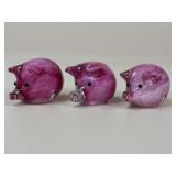 Art Glass Pig Figurines / 3 pc