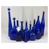 Cobalt Glass Bottle Assortment / 17 pc