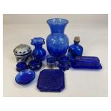 Colbalt Glass- Vases, Bottle, Dish +