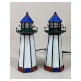 Pair of Stained Glass Lighthouse Lamps