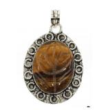 Sterling Silver Carved Tiger Eye Pendant