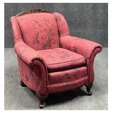 Arm Chair w / Carved Wood Accent